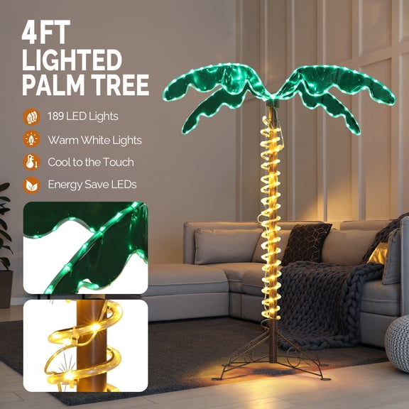 Zimtown 4 ft LED Palm Tree Lighted up for Outside Patio Artificial Light up Palm Tree Decor Christmas Green