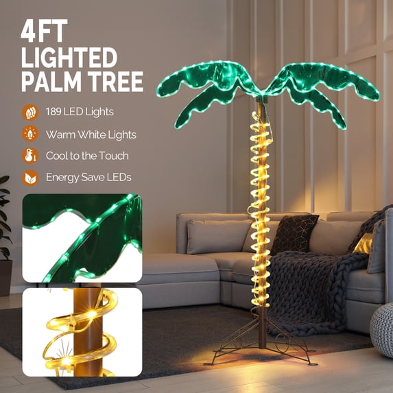 Zimtown 4 ft LED Palm Tree Lighted up for Outside Patio Artificial Light up Palm Tree Decor Christmas Green