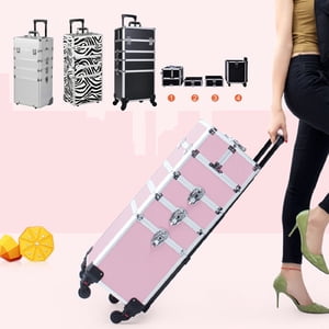 Rolling Makeup Train Case, Pink Leopard Pattern