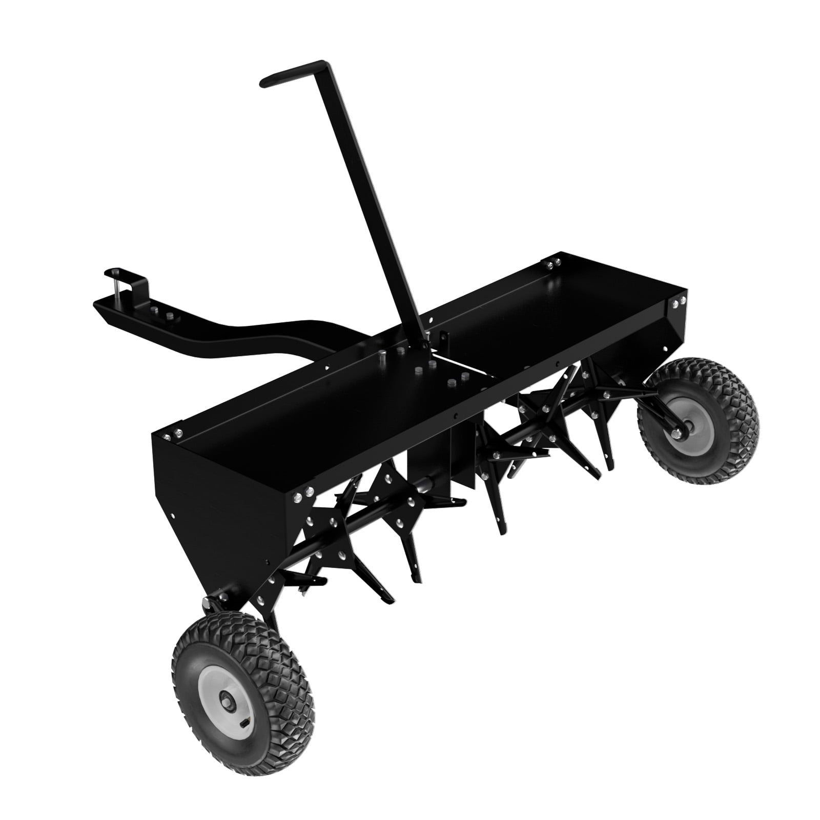 Zimtown 40" Tow Plug Lawn Aerator with Universal Hitch, Lawn Aerator Tow Behind with Tray and Inflatable Wheels for Garden Farm Lawn, Black
