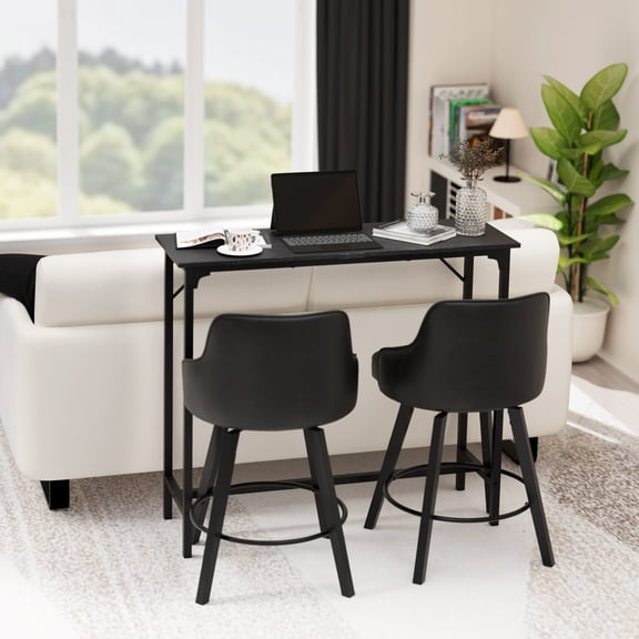 Zimtown 43" Long Bar Table Mid-Century Counter Height Pub Table for 2-4 People, Bar Height Table with Adjustable Feet for Kitchen Island, DIning Room, Bistro, Black