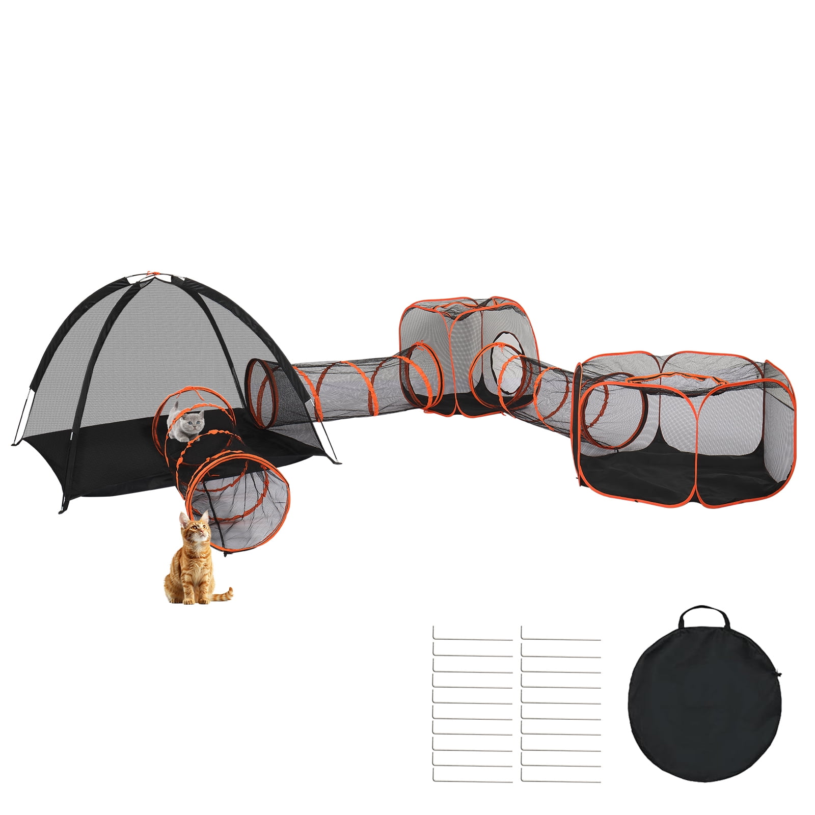 Zimtown 2-in-1 Outdoor Cat Playpen Puppy Playpen, Large Enclosure with Tunnel & Portable Tent for Pets, Orange