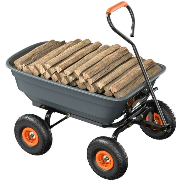 Zimtown 440lbs Heavy Duty Poly Garden Dump Cart with 4 All-Terrain Wheels, Quick Release & Steel Frame, Gray