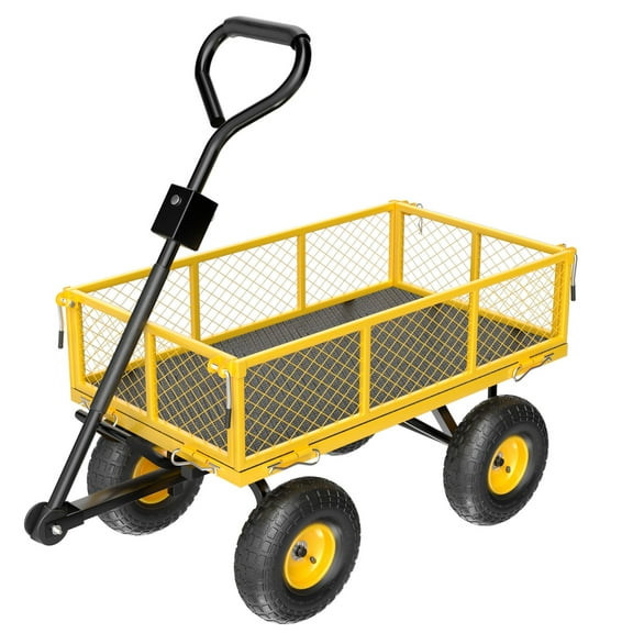 Zimtown 440lbs Steel Garden Dump Cart with Quick Release, 10in Wheels, Heavy Duty, Yellow