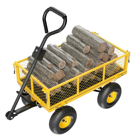 Zimtown 440lbs Steel Garden Dump Cart with Quick Release, Liner, 10in AT Wheels, Yellow