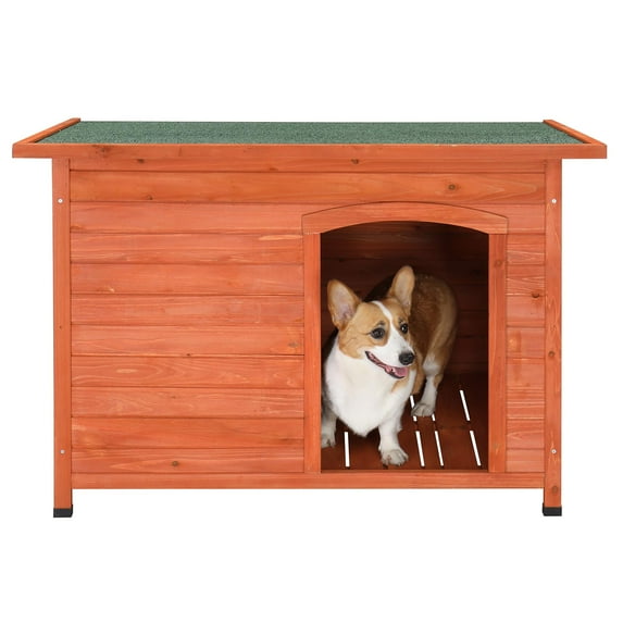 Zimtown 45" Dog Kennel Wooden Dog House Large Outdoor Animal Shelter Natural Wood Color