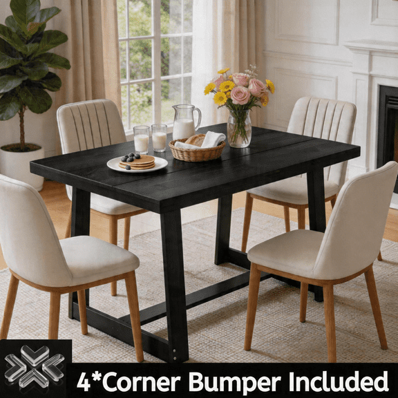 Zimtown 47.3" Farmhouse Dining Table for 4, Rectangle Kitchen Table 4-Person with 2" Extra Thick Waterproof Tabletop for Dinner Breakfast, Dining room, Home, Black