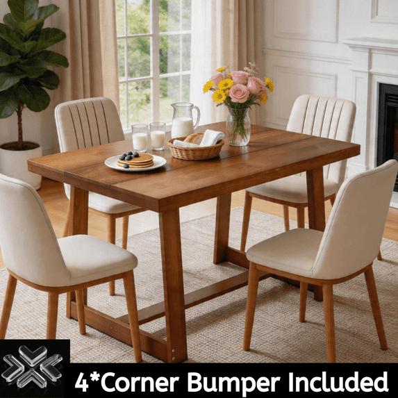 Zimtown 47.3" Farmhouse Dining Table for 4, Rectangle Kitchen Table 4-Person with 2" Extra Thick Waterproof Tabletop for Dinner Breakfast, Dining room, Home, Brown