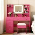 thumbnail image 1 of Zimtown 47" Vanity Desk with Charging Station, Makeup Table with 5 Drawers, Built-in Storage Shelves and 3 Color Lights, Dressing Table Set, Pink, 1 of 11