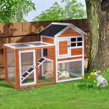 UIRIO 63" Wooden Chicken Coop – Rabbit Hutch, Poultry Cage, Outdoor Pen, Fir Wood, White
