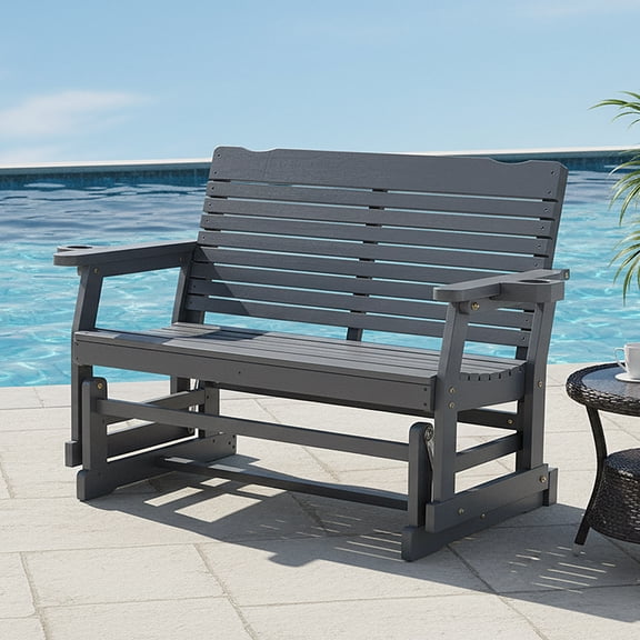 Zimtown 48" Outdoor Patio Glider Bench with Swaying Motion, Cedar Wood Rocking Chair for Garden, Porch, 2 Seater, Grey
