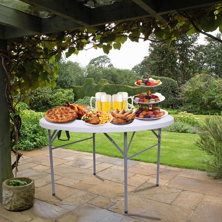 Zimtown 48in Portable Folding Table Round Plastic Surface and Steel Frame for Patry Weeding, Outdoor Indoor