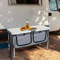 Zimtown 4Ft Foldable Camping Table with Storage, 3-Level Adjustable Heights Outdoor Kitchen Station, Aluminum Folding Table for Party Commercial Entertaining Events, White