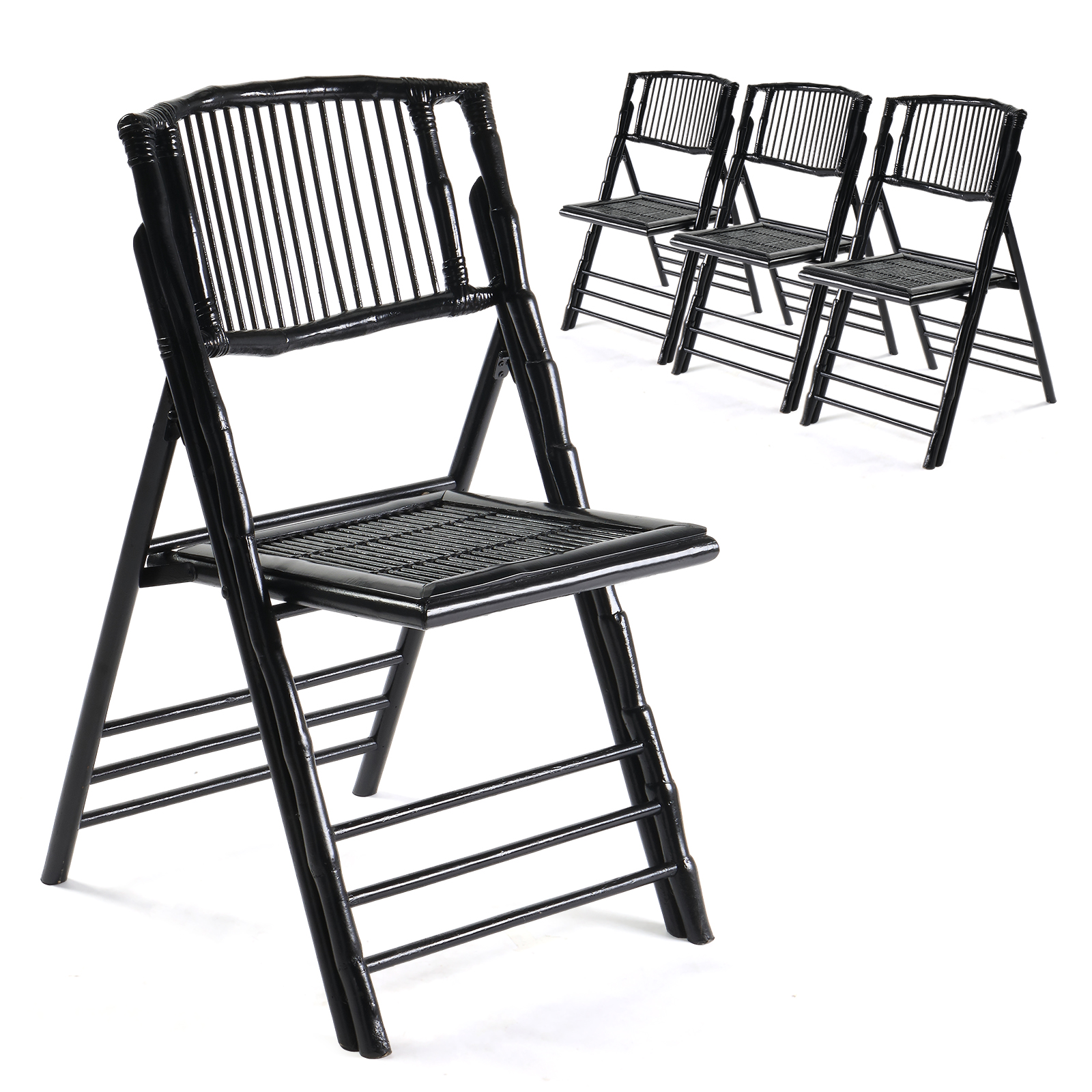 Zimtown 4Pcs Bamboo Folding Chair - Comfortable Seating for Indoor/Outdoor Patio Porch Wedding Party Event (Black)