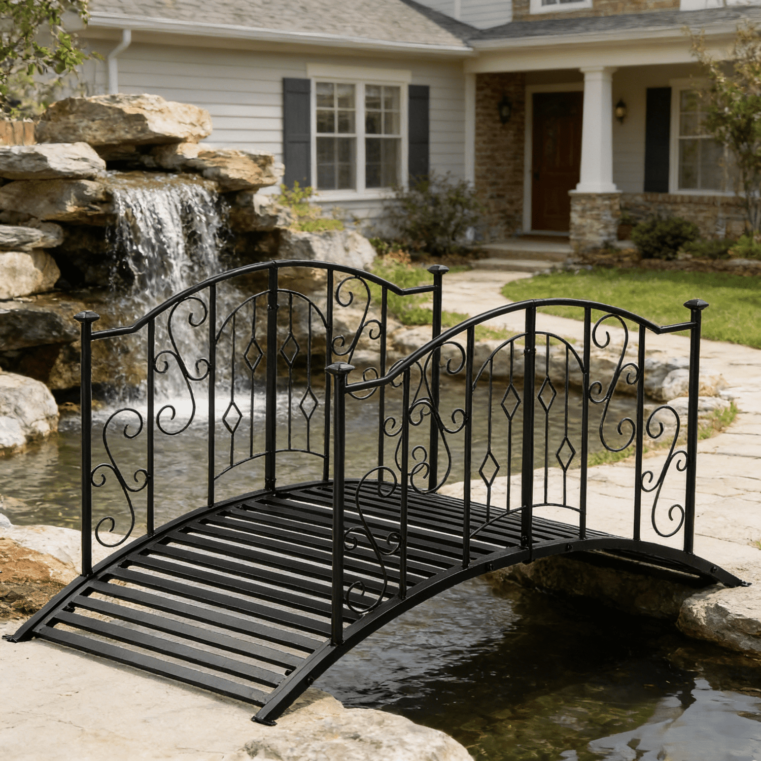 Zimtown 4ft Arched Wrought Iron Garden Bridge Railing, Outdoor Handrail ...