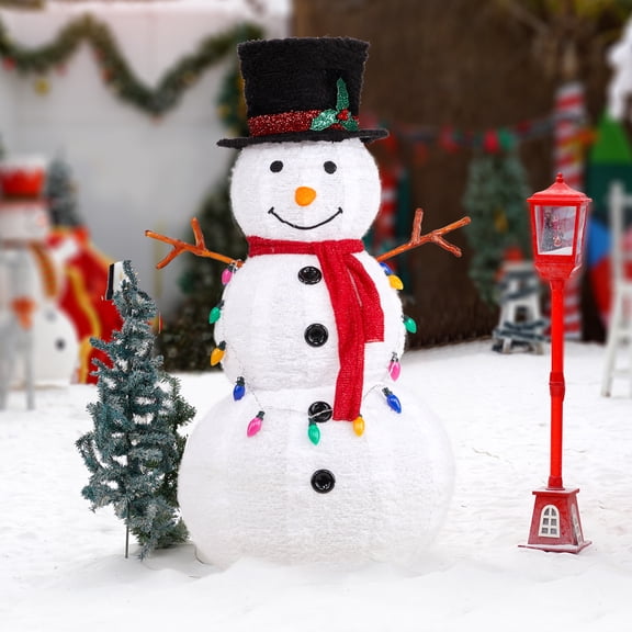Zimtown 4ft LED Lighted Snowman, Christmas Snowman with 20 Colored Lights, Hat, 1 Count
