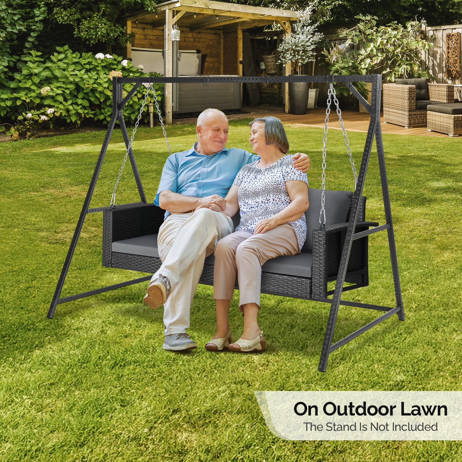 Mansour patio loveseat canopy hammock porch swing with stand winston porter cushion hotsell
