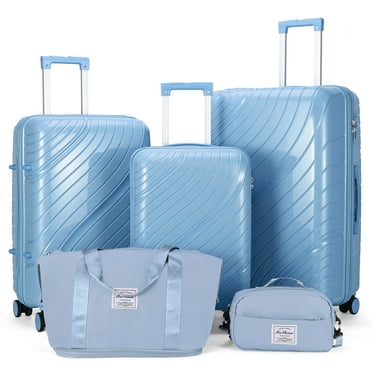 Zimtown 5 Piece Luggage Sets, PP Hardside Luggage Suitcase Set with Portable Travel Bag, Spinner Wheels and TSA Lock, Blue