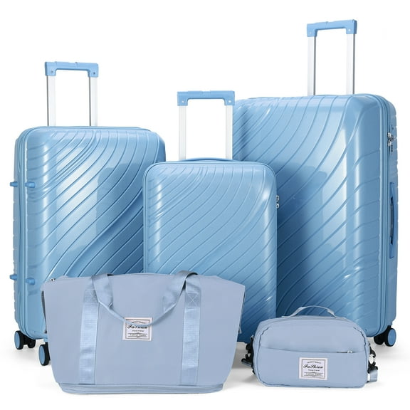 Zimtown 5 Piece Luggage Sets, PP Hardside Luggage Suitcase Set with Portable Travel Bag, Spinner Wheels and TSA Lock, Blue
