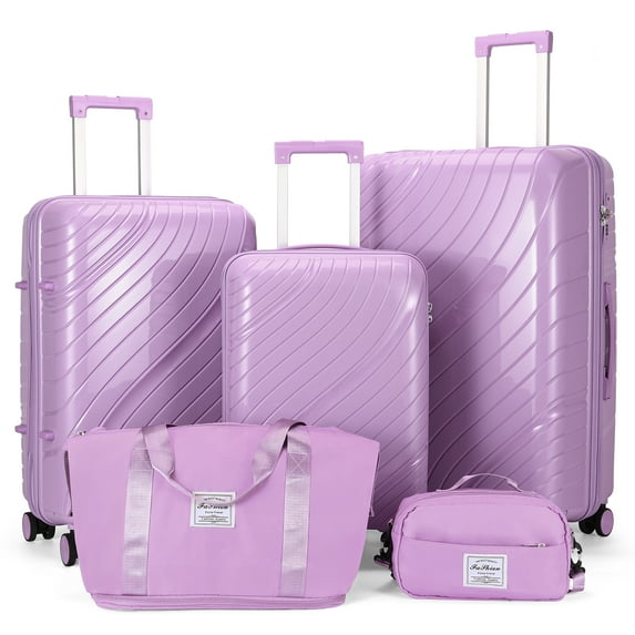 Zimtown 5 Piece Luggage Sets, PP Hardside Luggage Suitcase Set with Portable Travel Bag, Spinner Wheels and TSA Lock, Purple