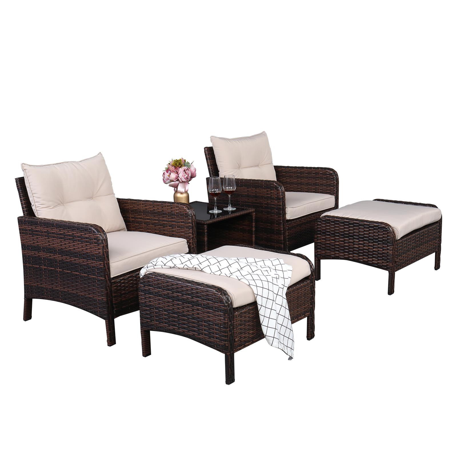 Zimtown 5 Piece Outdoor Patio Furniture Set with Ottomans and Side Table, Iron Frame - image 1 of 11