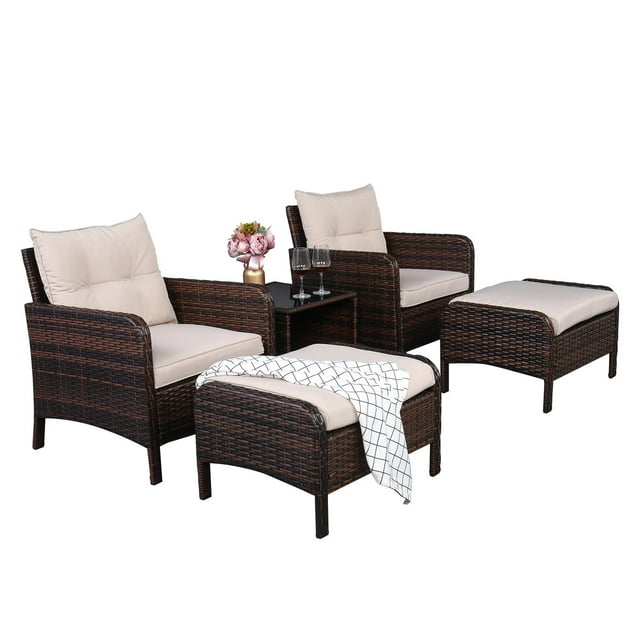 Zimtown 5 Piece Outdoor Patio Furniture Set with Ottomans and Side Table, Iron Frame