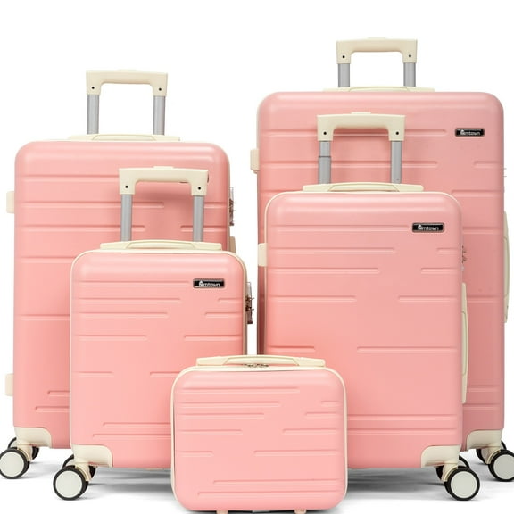 Zimtown 5 Piece Sets Luggage Suitcase ABS Hardside with Spinner Wheels and TSA Lock, Pink