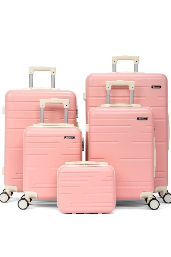 5 Piece Sets Luggage Suitcase ABS Hardside with Spinner Wheels and TSA Lock, Pink