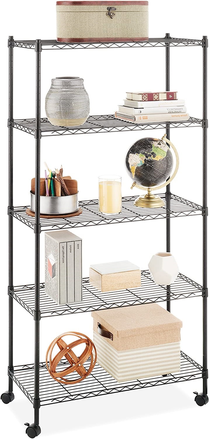 Silver Metal Shelving Unit, UHOMEPRO 5-Tier Heavy Duty Height Adjustable Kitchen  Storage Shelves, Wire Shelving With Wheel, Wire Storage Racks for Garage  Office kitchen, 35L x 14W x 65H, W1269 