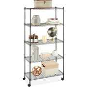 Zimtown 5-Shelf Storage Rack, 35"L x 14"W x 65" H Wire Shelving Unit with Wheels Black for Kitchen Garage, Capacity for 1500lbs