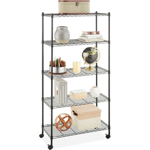 Zimtown 5-Shelf Storage Rack, 35"L x 14"W x 65" H Wire Shelving Unit with Wheels Black for Kitchen Garage, Capacity for 1500lbs