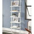 thumbnail image 1 of Zimtown 5-Shelf Wood Bookcase, Wall Mounted Learning Ladder Display Rack for Living Room, Bedroom, Office, White Finish, 1 of 10