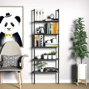 Zimtown 5-Shelf Wood Bookcase and Bookshelf, Wall Mounted Learning Ladder Display Rack, Black Finish