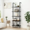 thumbnail image 1 of Zimtown 5-Shelf Wood Bookcase and Bookshelf, Wall Mounted Learning Ladder Display Rack, Black Finish, 1 of 9