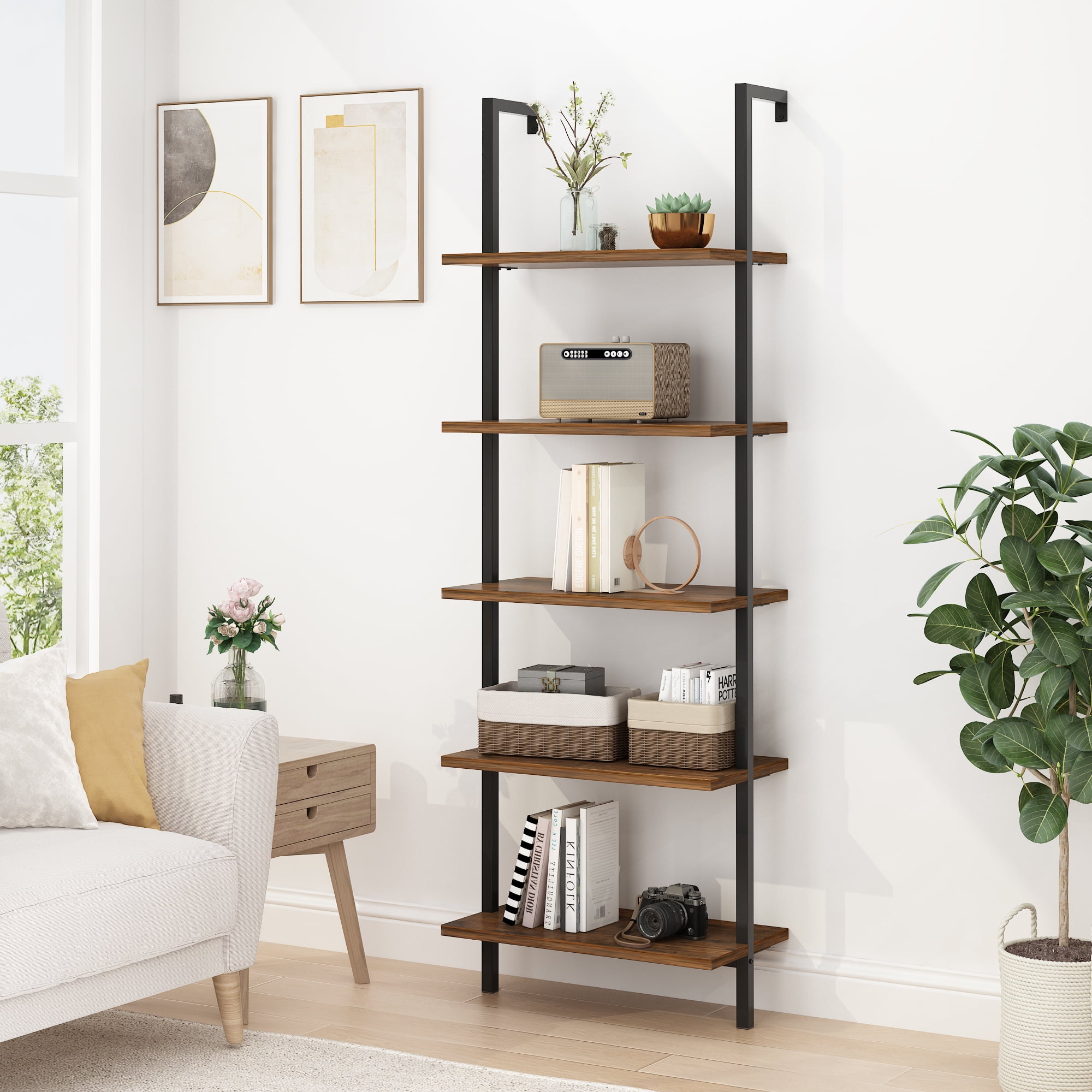 Zimtown 5 Shelves Bookcase, Wall Mounted Bookshelf Plant Flower Display ...
