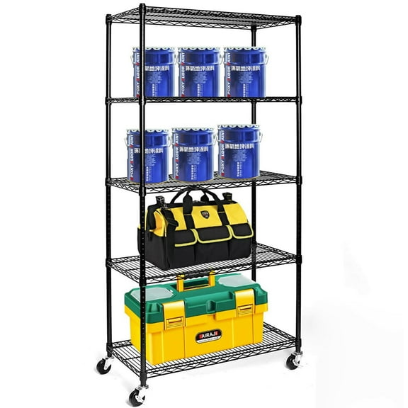 Zimtown 5-Tier Heavy-Duty Storage Rack, 35''L x 18''W x 71''H Wire Steel NSF Shelving Unit with Wheels Black, 1500LBS Max Capacity
