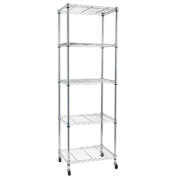 Zimtown 5-Tier Rolling Wire Shelving, Adjustable Storage Rack for Kitchen Garage Organizer Chrome, 23.6''L x 17.7''W x 71''H