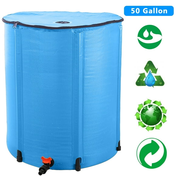Zimtown 50 Gallon Portable Rain Barrel Farms Water Storage Saver for Patio Blue