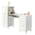 thumbnail image 1 of Zimtown 55"L*19"W*44"H Makeup Nail Desk Modern Salon Manicure Table for Nail Tech Glass Top, White, 1 of 16