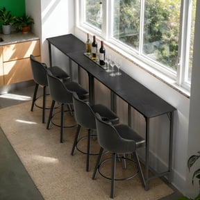Zimtown 55" Long Bar Table Mid-Century Counter Height Pub Table for 4-8 People, Bar Height Table with Adjustable Feet for Kitchen Island, DIning Room, Bistro, Black
