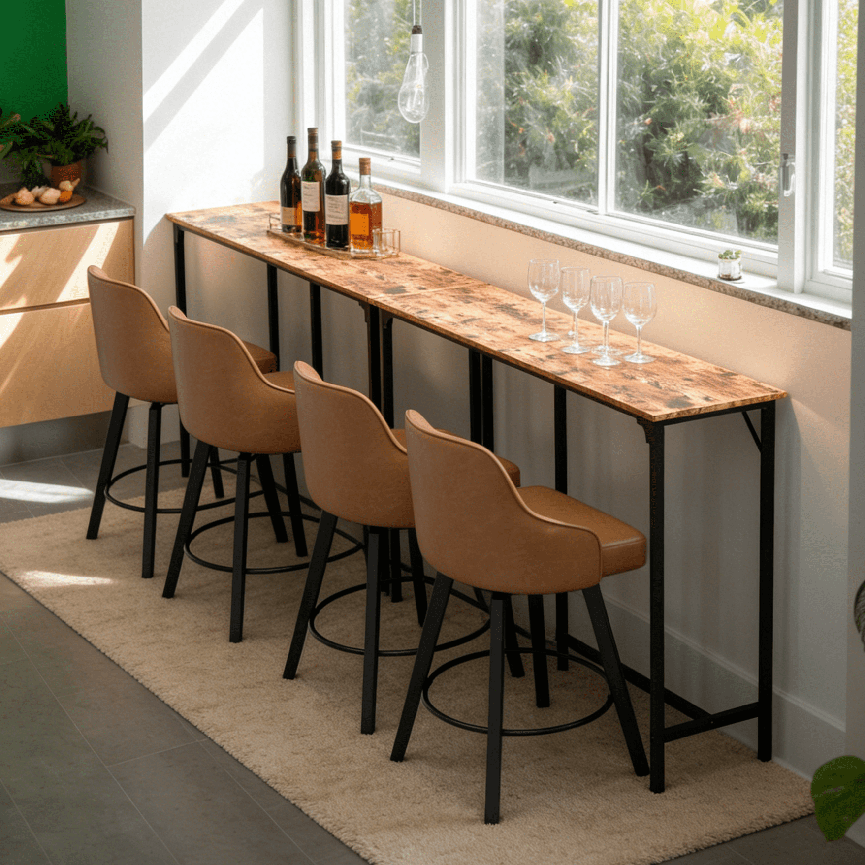 Zimtown 55" Long Bar Table Mid-Century Counter Height Pub Table for 4-8 People, Bar Height Table with Adjustable Feet for Kitchen Island, DIning Room, Bistro, Rustic Brown