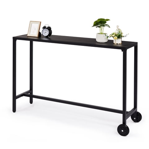 Zimtown 55in Bar Table on Wheels, Narrow Counter Height for Patio Garden, Black