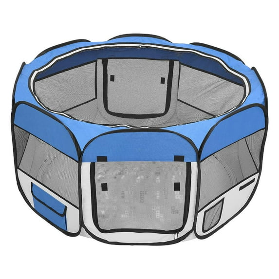 Zimtown 57" Foldable Pet Fence Portable Soft Oxford Cloth 8 Panel Puppy Playpen Blue