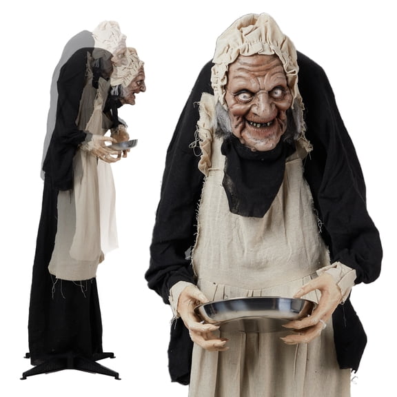 Zimtown 5FT Halloween Animatronic Granny w/ Candy Dish The Sound Activated Standing Halloween Prop