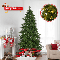 Zimtown 6 FT Pre-lit Christmas Tree, Spruce Tree with 300 LED Lights, Holiday Decoration Tree for Party Store Office Home