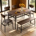 thumbnail image 1 of Zimtown 6-Piece Modern Dining Set for Home, Kitchen, Dining Room Table Set with Storage Racks, Rectangular Table, Bench, 4 Chairs, Steel Frame, Deep Elm Color, 1 of 7