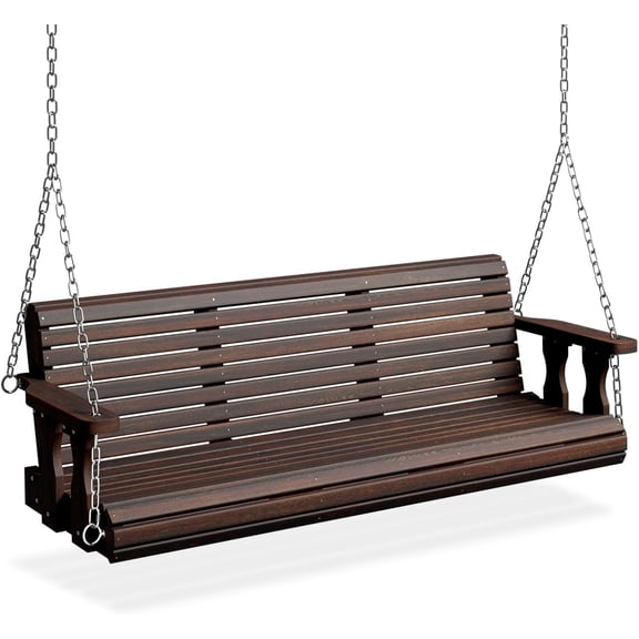 Zimtown 60.6 Inch Weatherproof Carbonized Wood Hanging Porch Swing, 880LBS Weight Limit Patio Swing Bench with Rustproof 5mm Galvanized Steel Chains for Backyard & Pergola