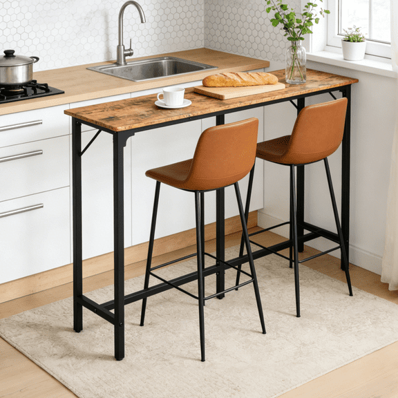 Zimtown 63" Long Counter Height Pub Table with Footrest, Tall Bar Table fro Kitchen, Dining Room, Multifunctional Dining Table Sturdy Metal Frame, Brown