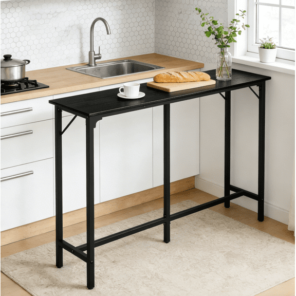 Zimtown 63" Long Counter Height Pub Table with Footrest, Tall Bar Table fro Kitchen, Dining Room, Multifunctional Dining Table Sturdy Metal Frame, Black