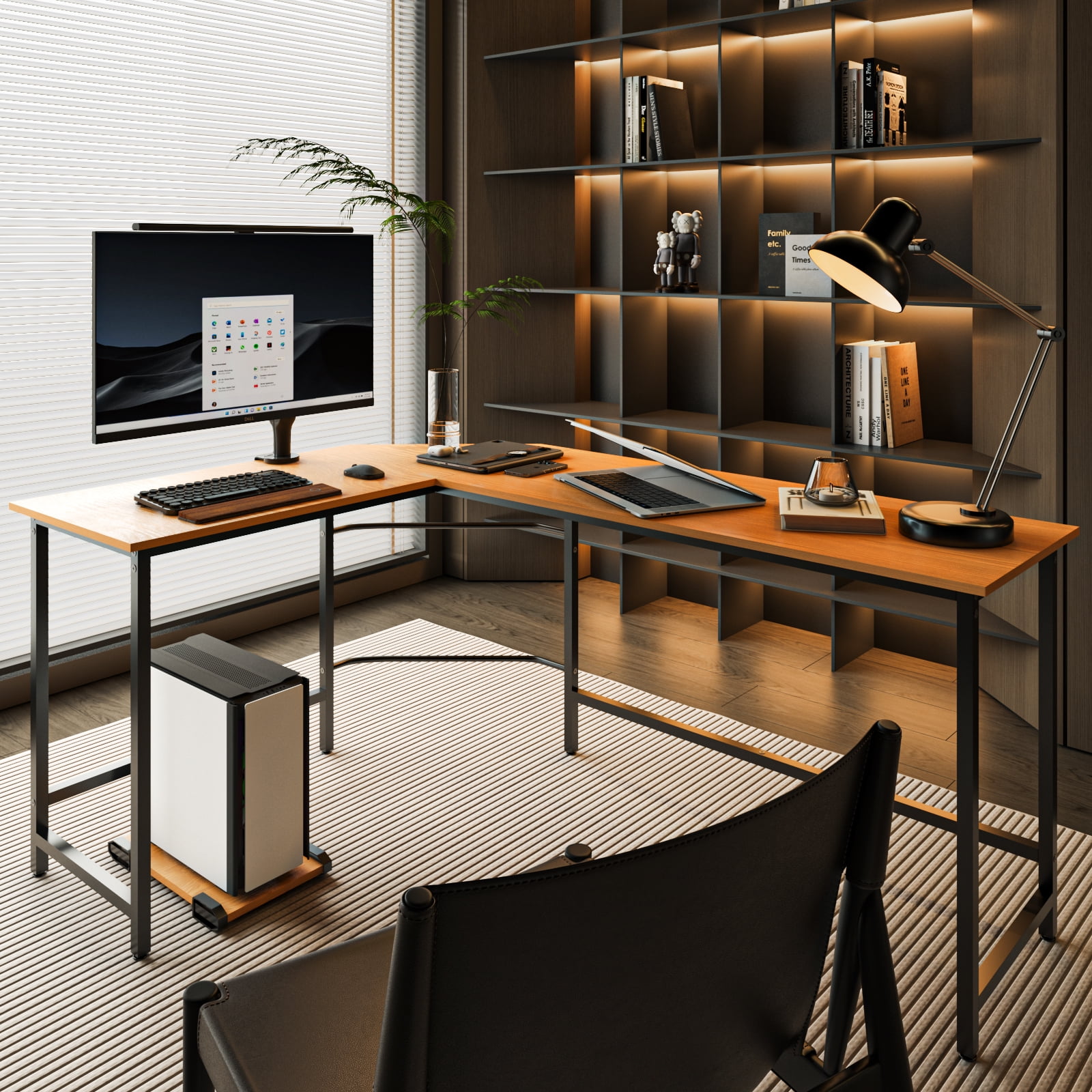 Zimtown 66" Wood L-Shaped Computer Desk Gaming Table  PC Laptop Table Workstation Home Office Brown